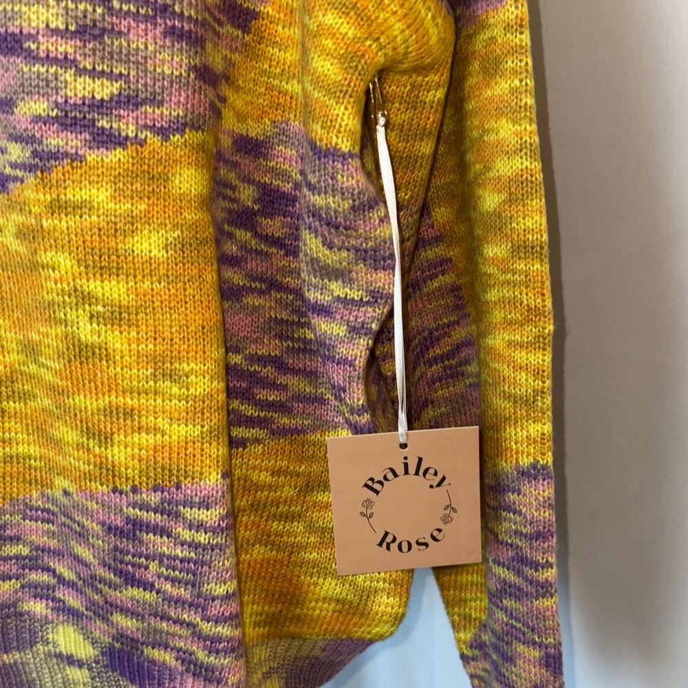 Vibrant Yellow and Purple Women's Sweater - Picture 3 of 7